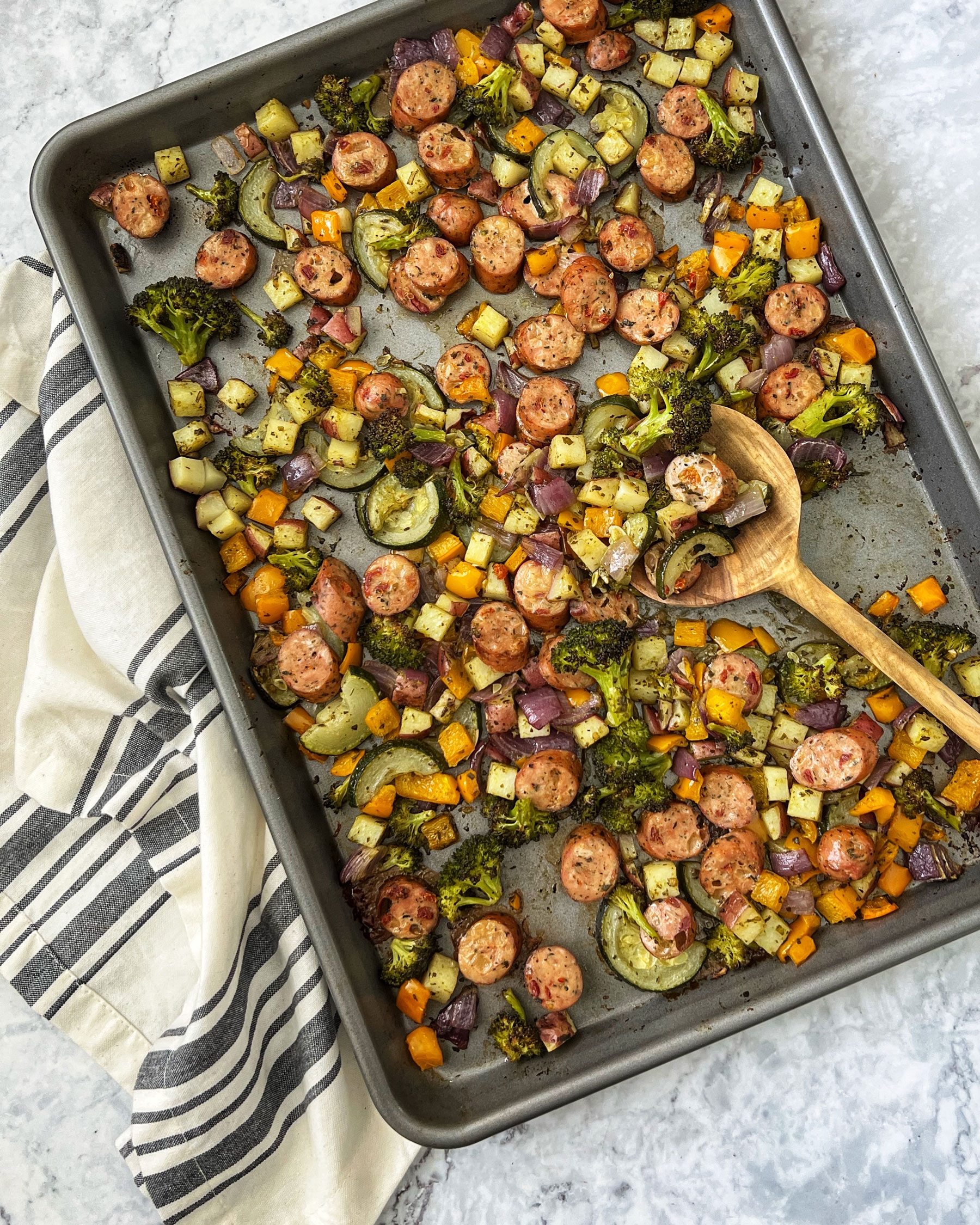 Caprese Sausage with Pesto Roasted Vegetables