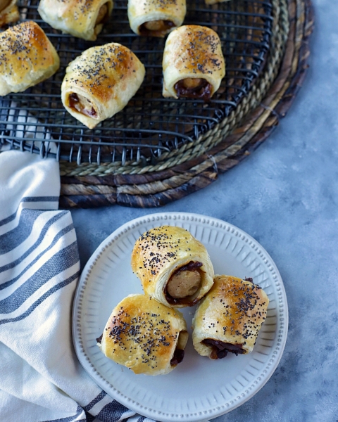 Caramelized Onion & Sausage Puff Pastry Rolls recipe image